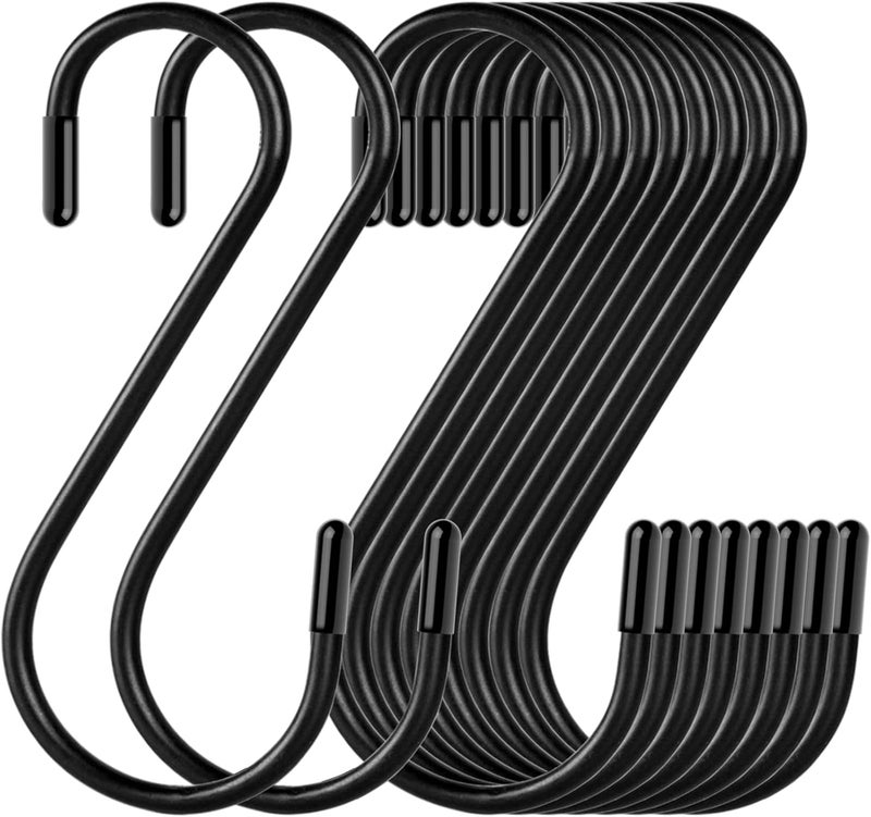 Lightique 30 Pack S Hooks, 3.54 In Matte Black Heavy Duty Metal S Hooks Can with Stand, Up to 33 lbs, For Kitchen, Office, Garden or Outdoor, Hanging Plants, Clothes, Pots, Pans, Cups, Bags, Jewelry, Towels - Image 1